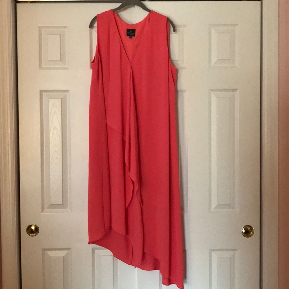 Coral-colored Adrianna Papell dress.